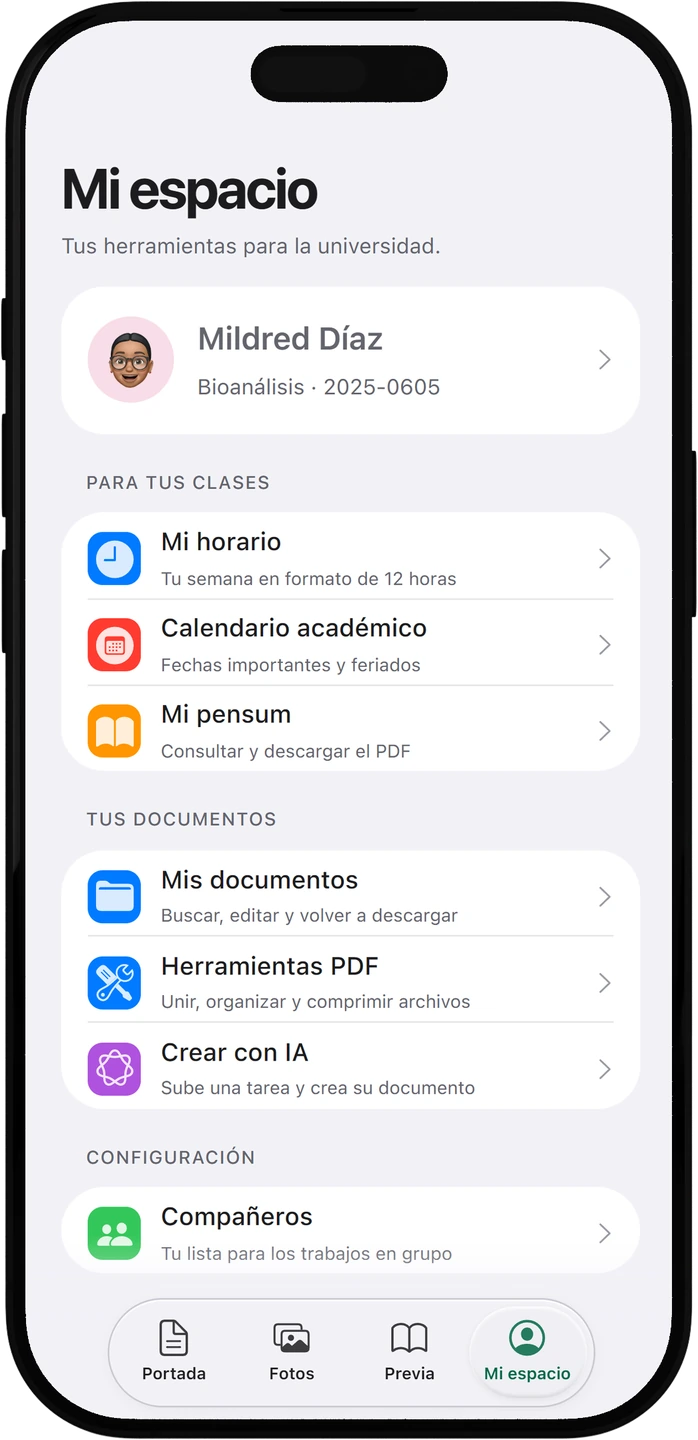 Espacio personal de Mildred en iPhone